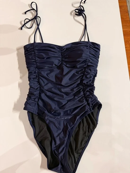 J. Crew Navy Ruched Tie-Shoulder One-Piece Swimsuit - Picture 5 of 10